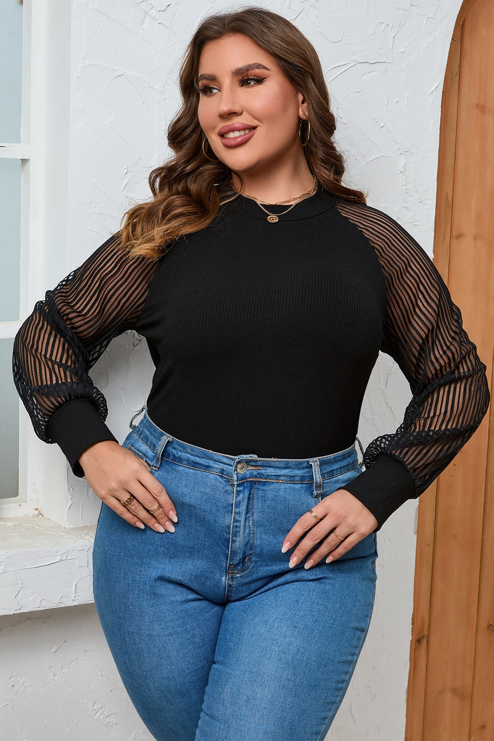 Black Long Sleeve Plus Blouse