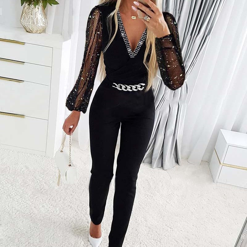 Rhinestone Mesh Jumpsuit