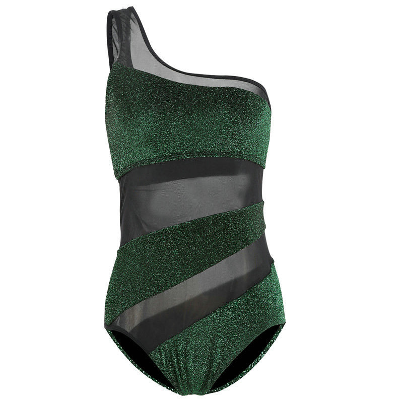 One-shoulder mesh swimwear