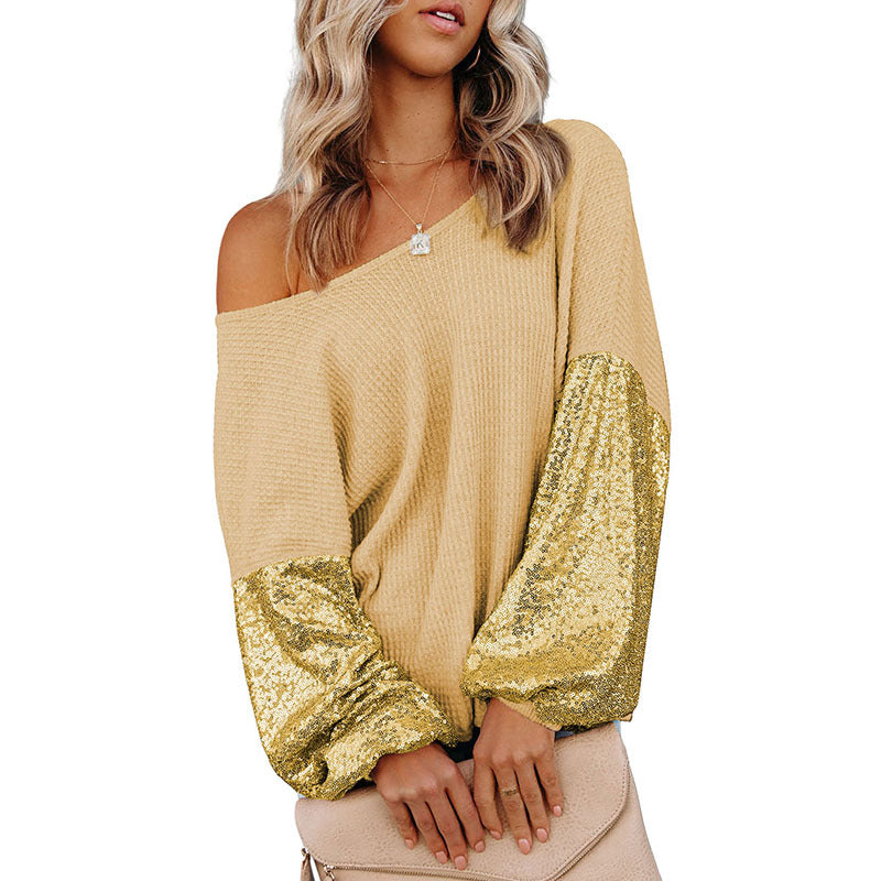 Backless Knitted Long Sleeve Sequins Sweater