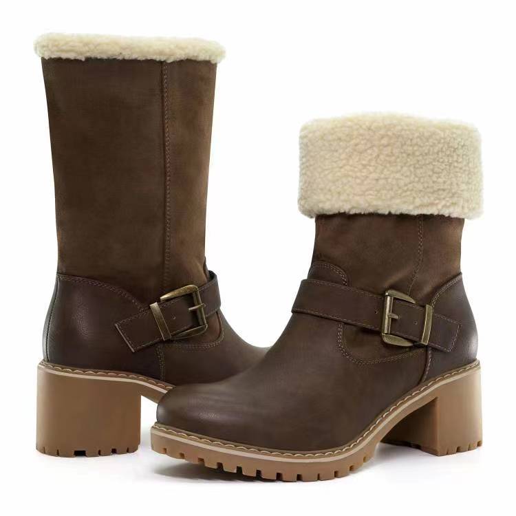 Buckle Chunky Round Toe Boots