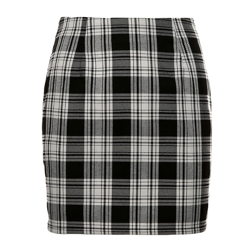 Black and White Plaid A-line Skirt