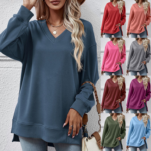 Solid Color And V-neck Sweater