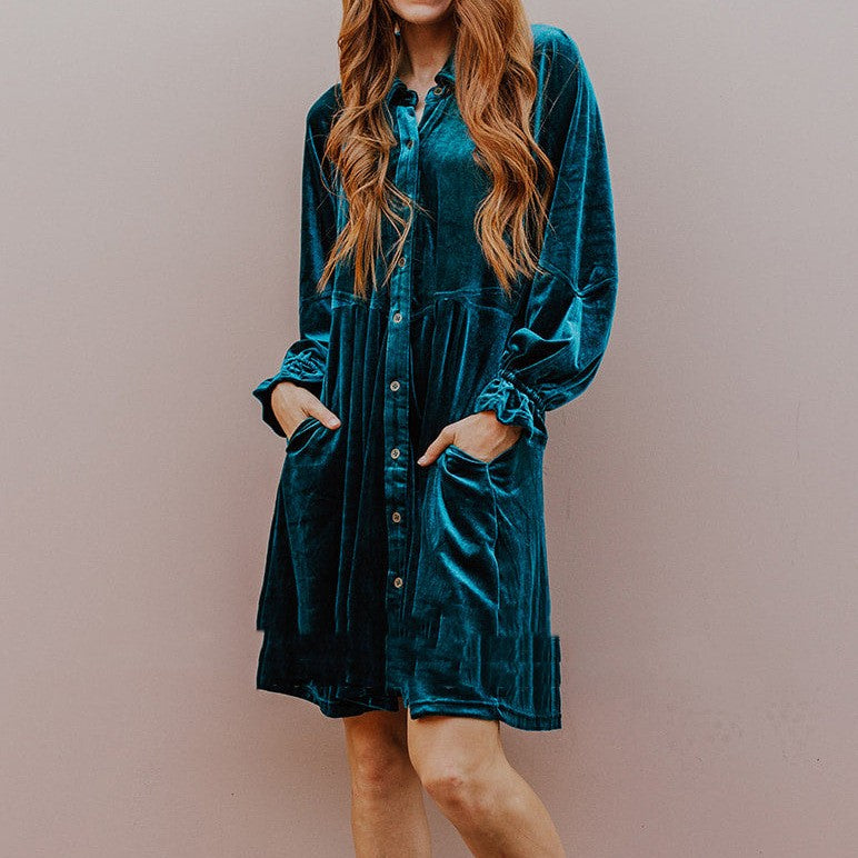 Collar Buckle Long Sleeve Dress