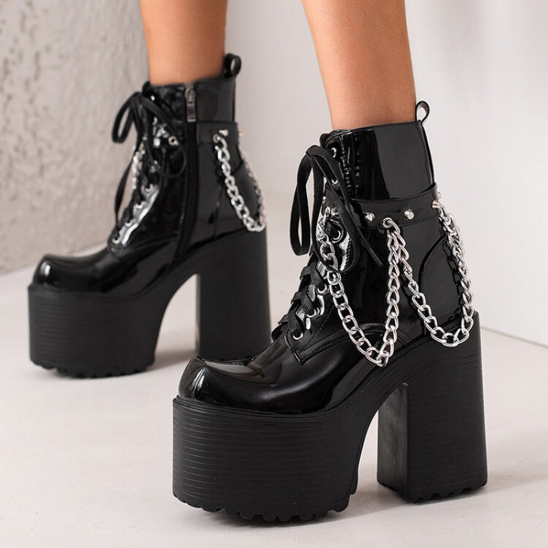 Simple Plush Patent Leather Ultra-high Heel Boots