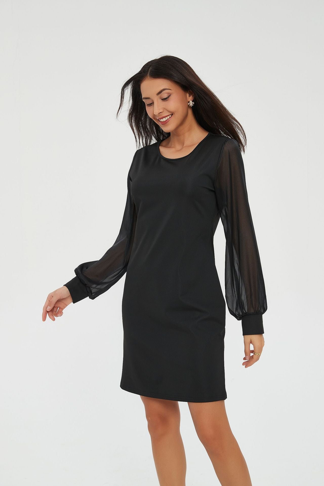 Long-sleeve Round-collar Dress