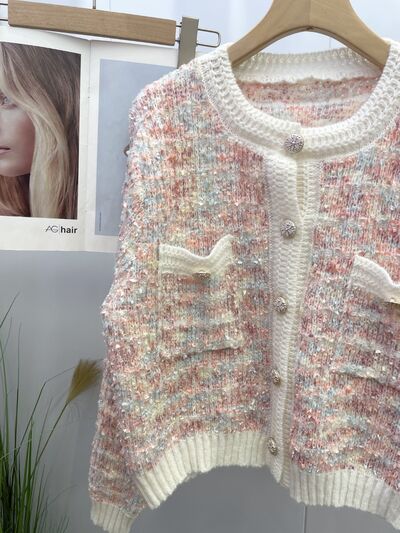 Striped Short Style Long Sleeve Knitted Cardigan