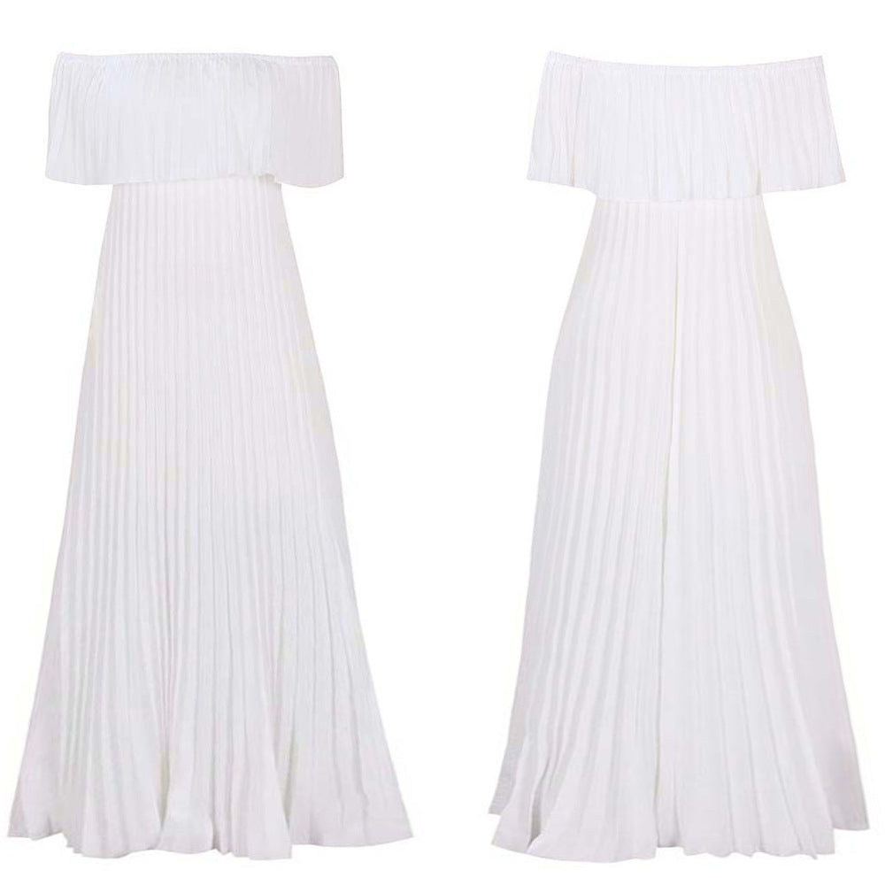 Off-shoulder Pleated Dress