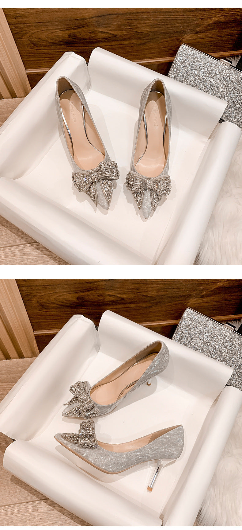 Rhinestone Bow High Heels