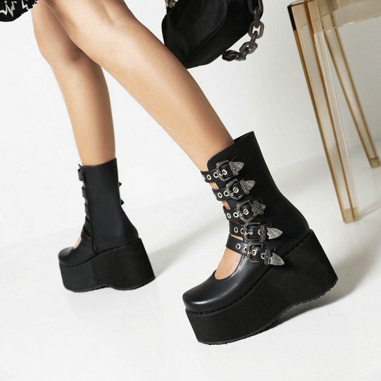 Punk Rivet Thick Bottom Platforms