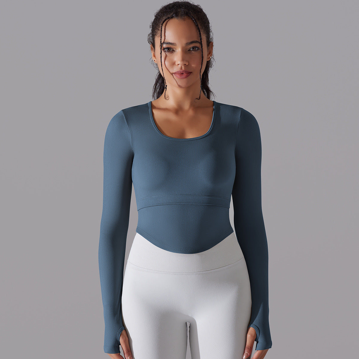 Knitted Split Thread Long-sleeved Work Out Top