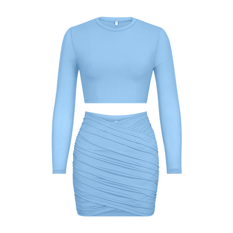 Casual Two-piece Long Sleeve Top & Skirt