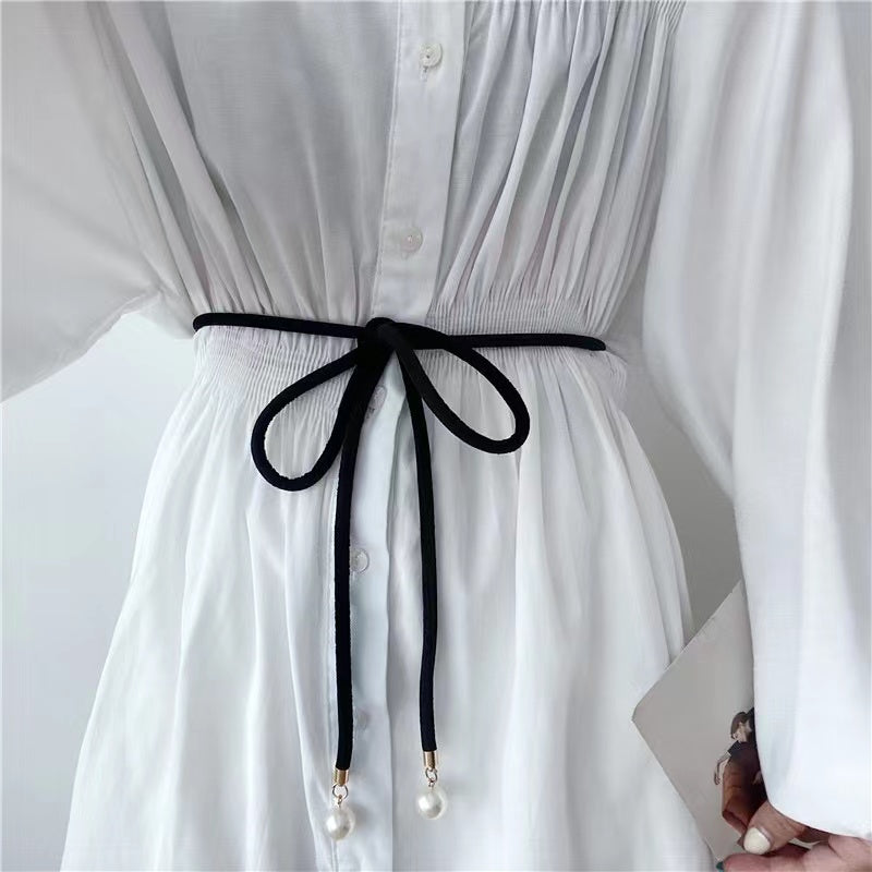 Thin Waist Belt With Pearl Pendant