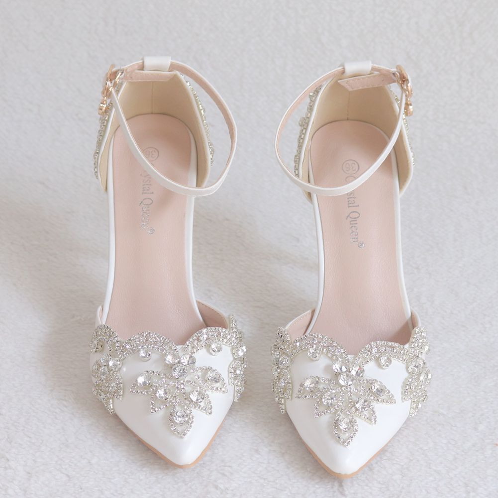 White Tassel Rhinestone Kitten Heels