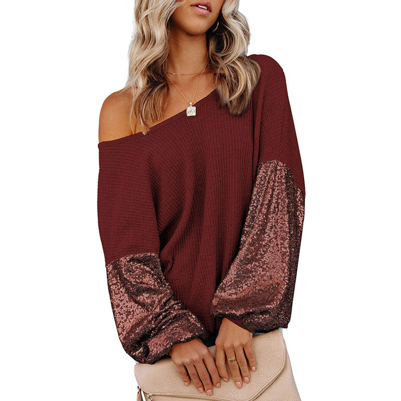 Backless Knitted Long Sleeve Sequins Sweater