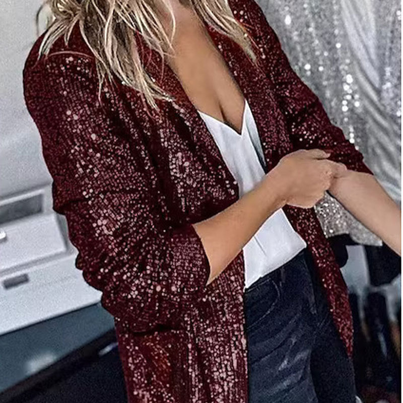 Sequin Polo Collar Cardigan Jacket