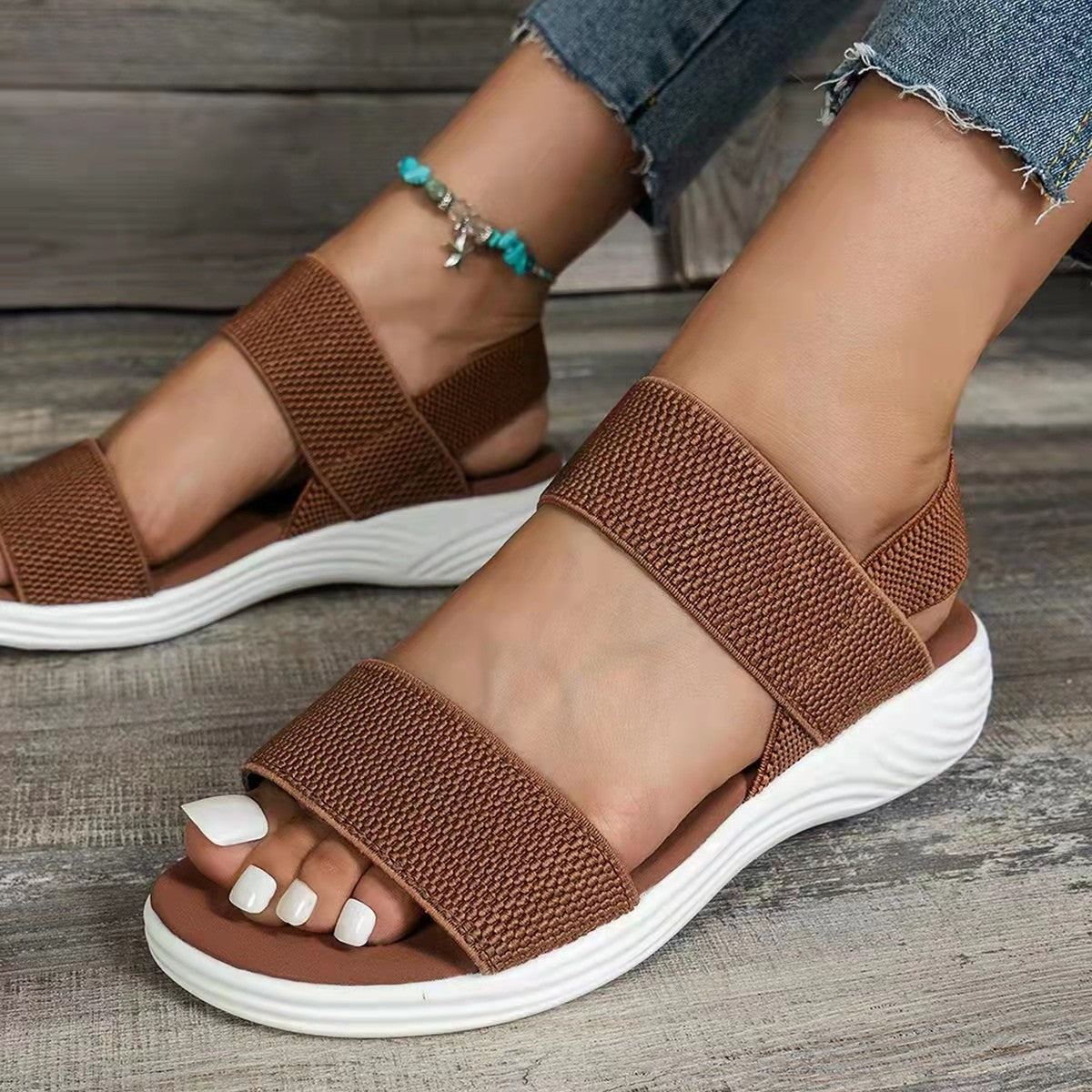 Microfiber Straps Flat Sandals