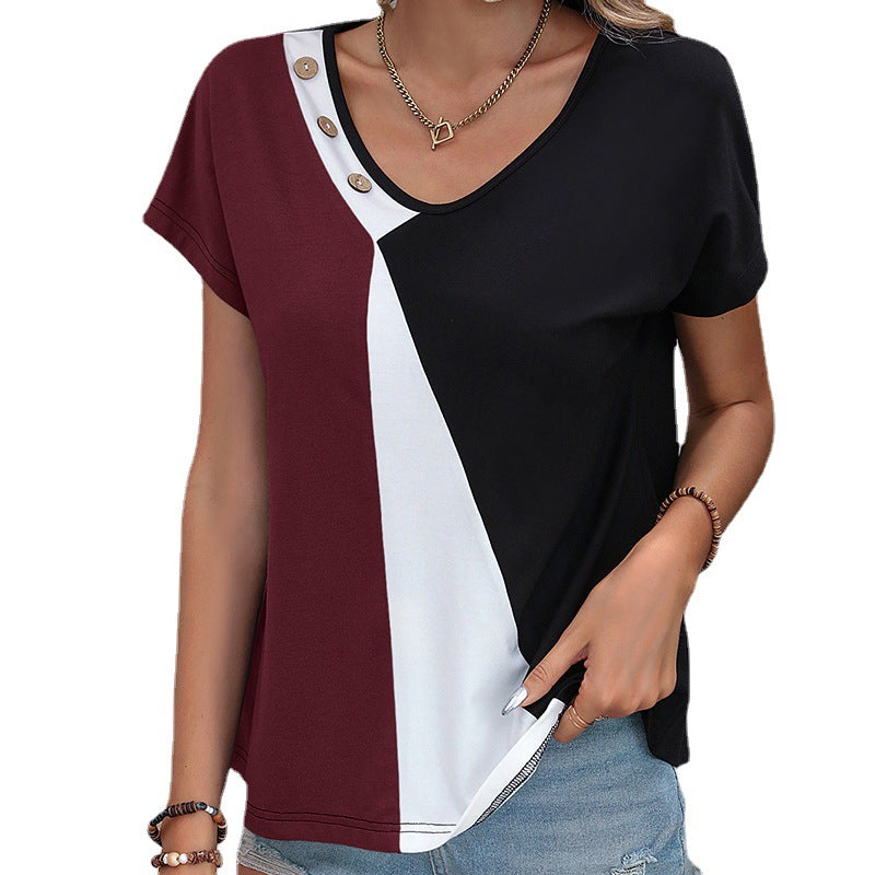 Loose Short-sleeved T-shirt Button Top