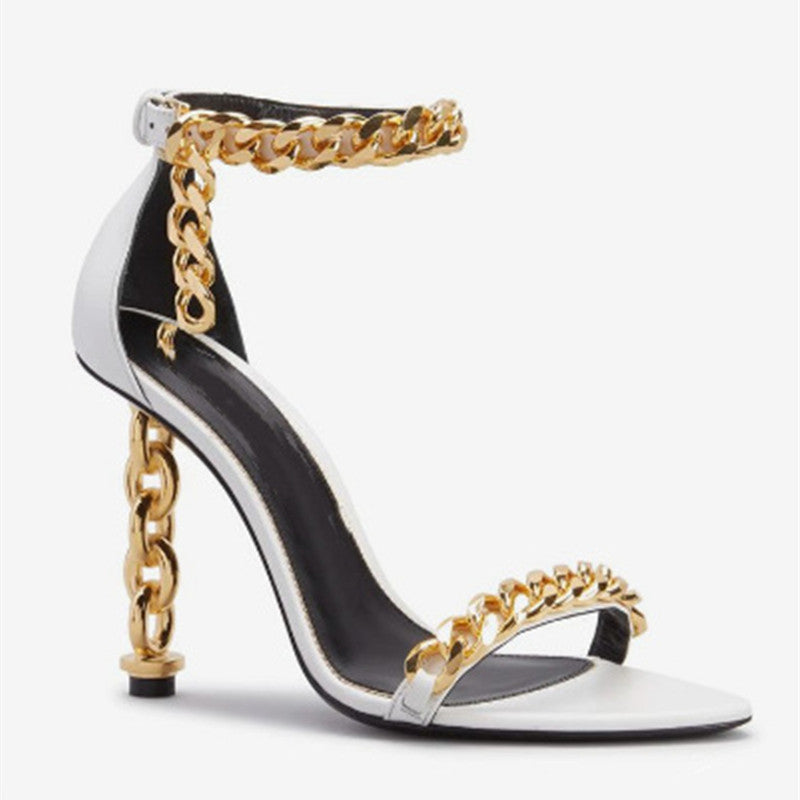 Pure Color Chain High Heel Sandals