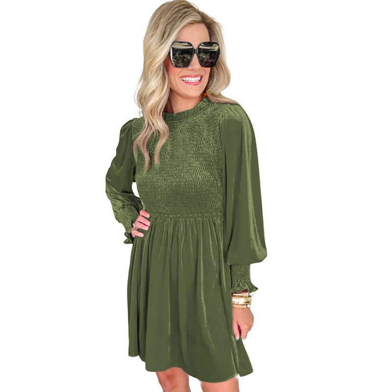 Velvet Smocking Long Sleeve Dress