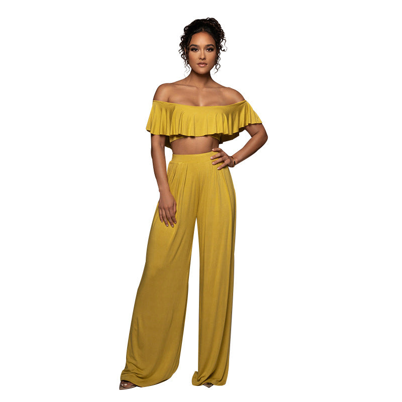 Off Shoulder Wide-leg Pants Set