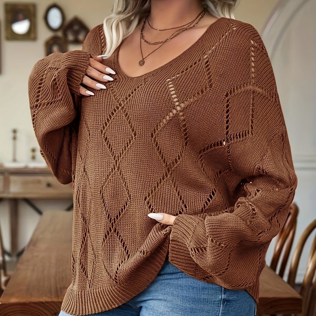 Knitted Plus Pullover Sweater