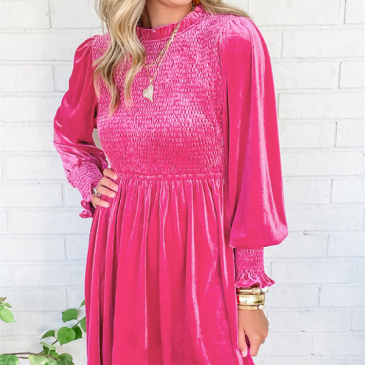 Velvet Smocking Long Sleeve Dress