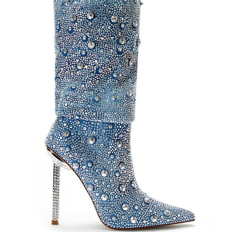 Pointed Rhinestone Heel Boots