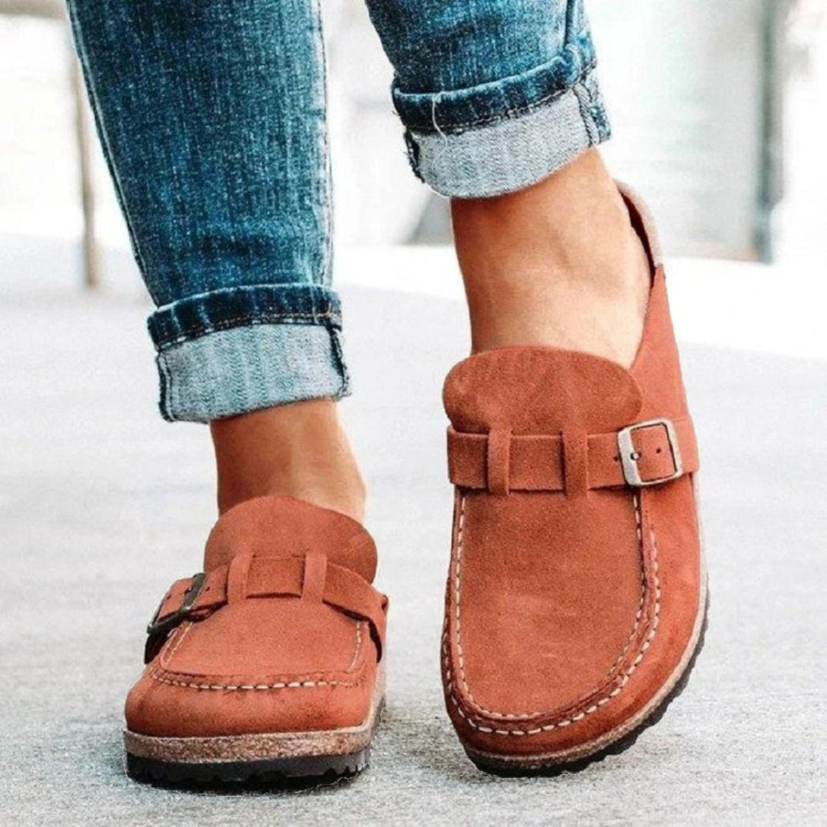 Low Heel Buckle Loafers