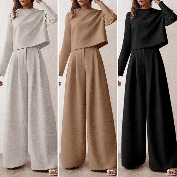 Long Sleeve Pure Color Cotton Two-piece Set