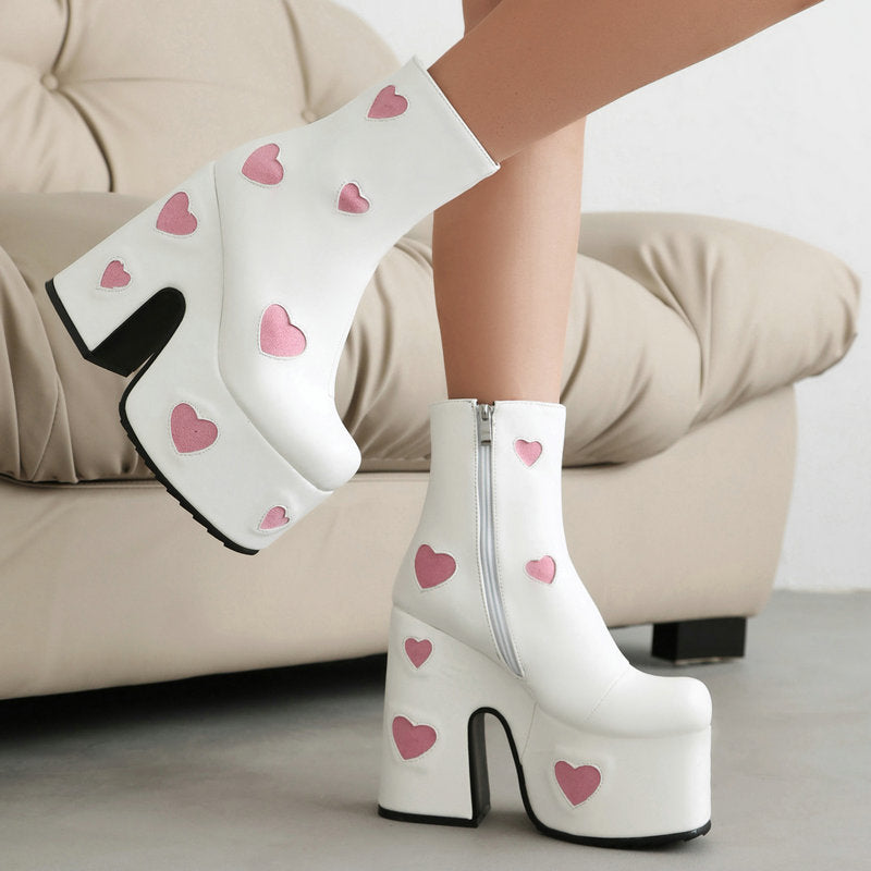 Heart Muffin Thick Bottom Chunky Heel Boots