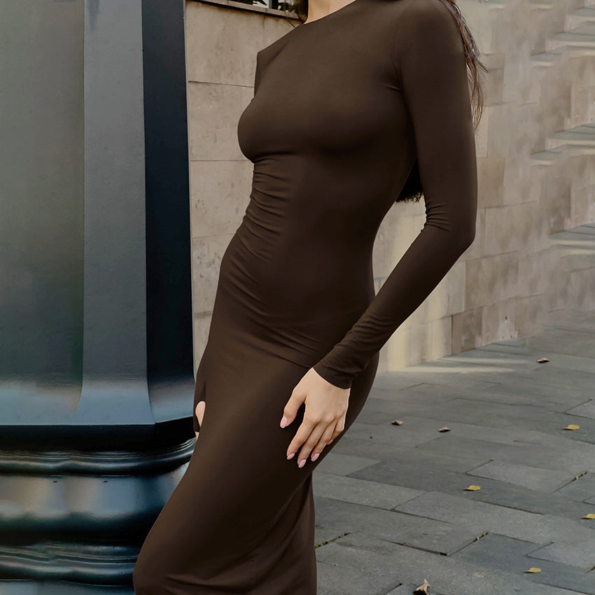 Chocolate Hip Wrapped Long Dress