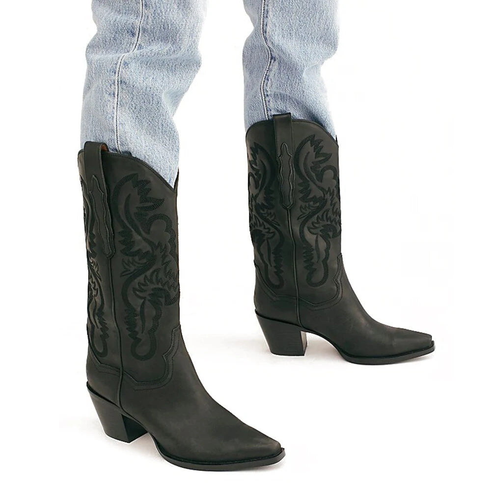 Embroidered Sleeve High Cowboy Boot