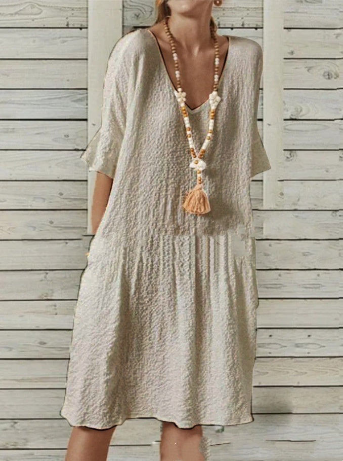 Cotton And Linen Solid Color Dress