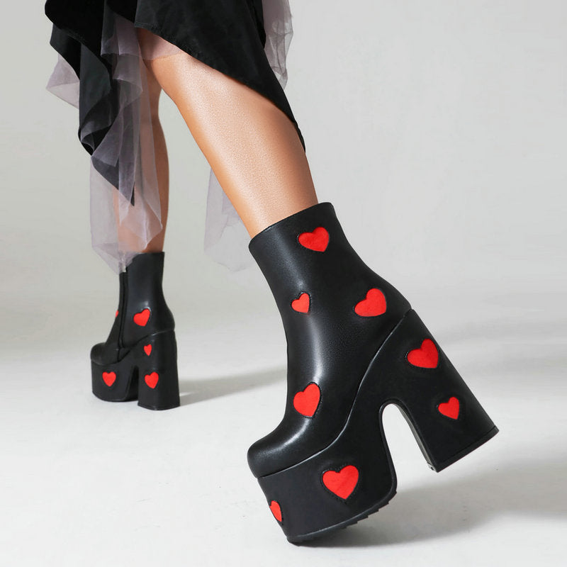 Heart Muffin Thick Bottom Chunky Heel Boots