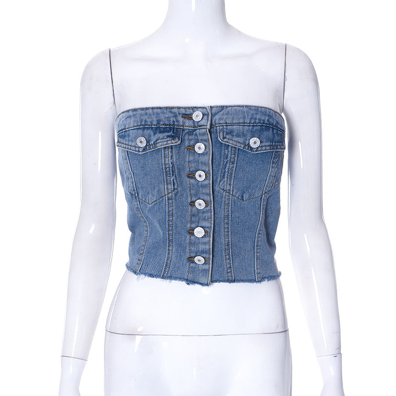 Denim Button Tank-top