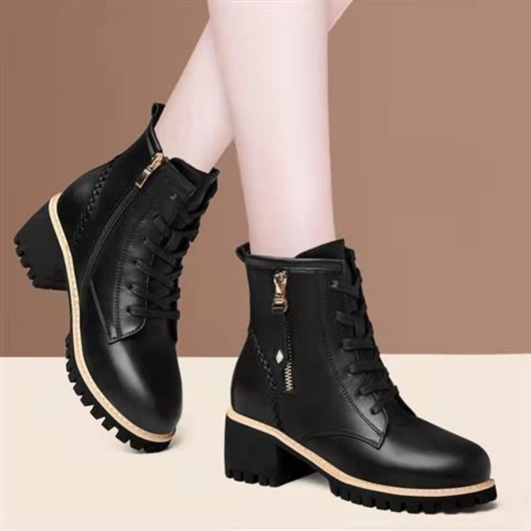 Fleece Side Zipper Mid-heel Boots