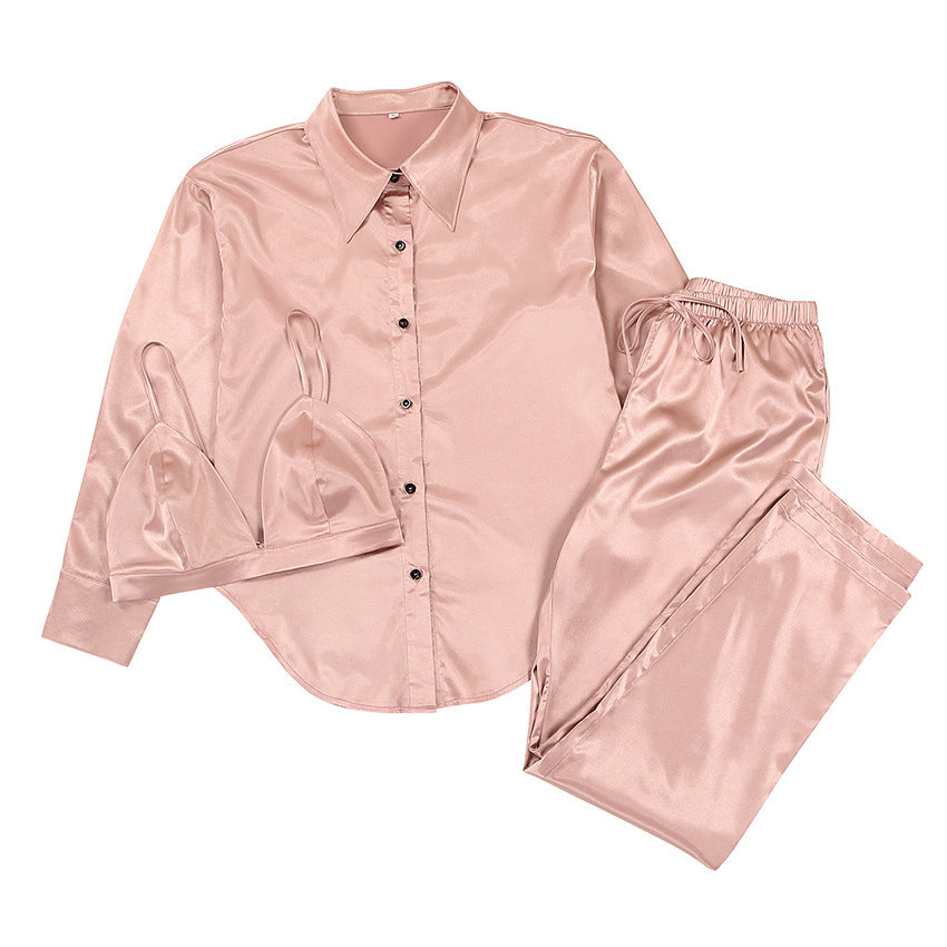 Satin Pajama Three-piece Set