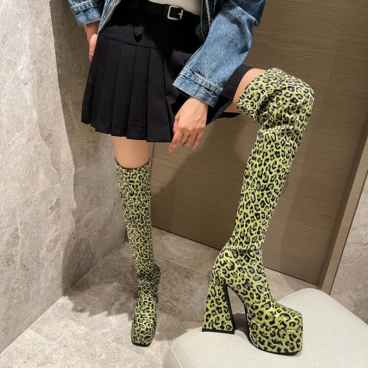 Green Leopard Print Boots