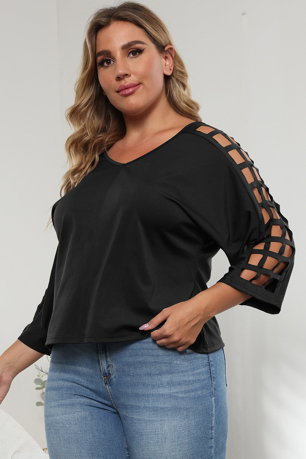 3/4 Sleeve Cutout Detail Top