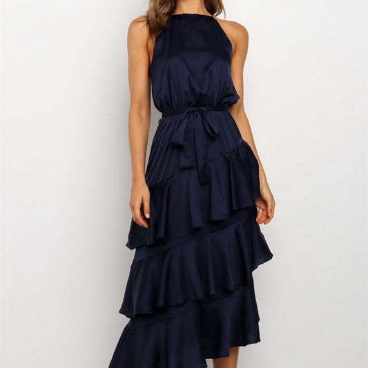 Navy Sleeveless Chiffon Dress