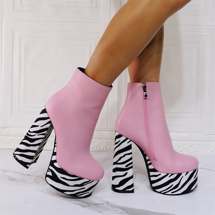 Zebra Round Toe Short Boots