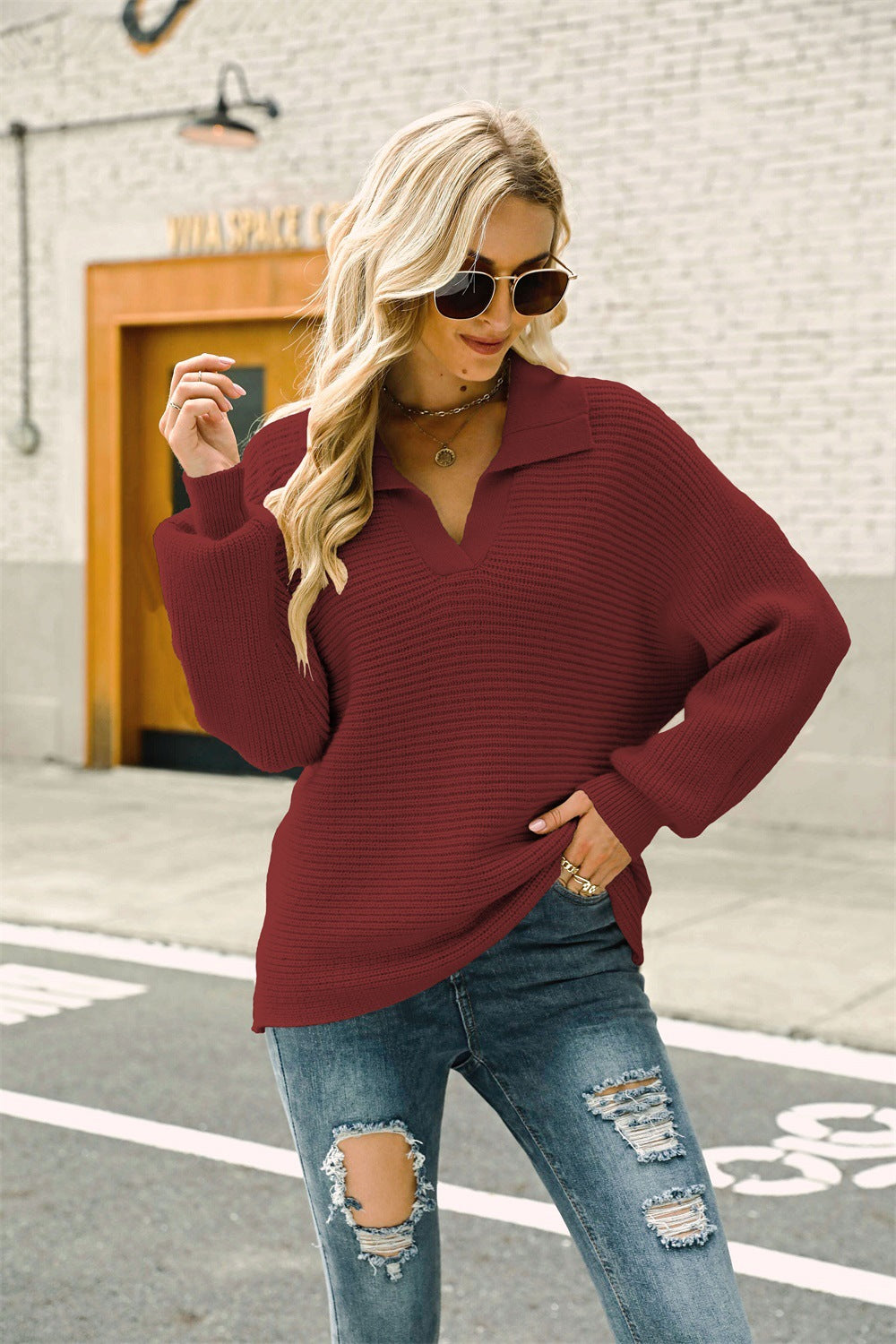 Collard Pullover Sweater