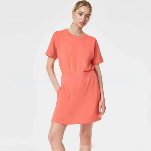 Solid Color Loose Short Sleeve Dress