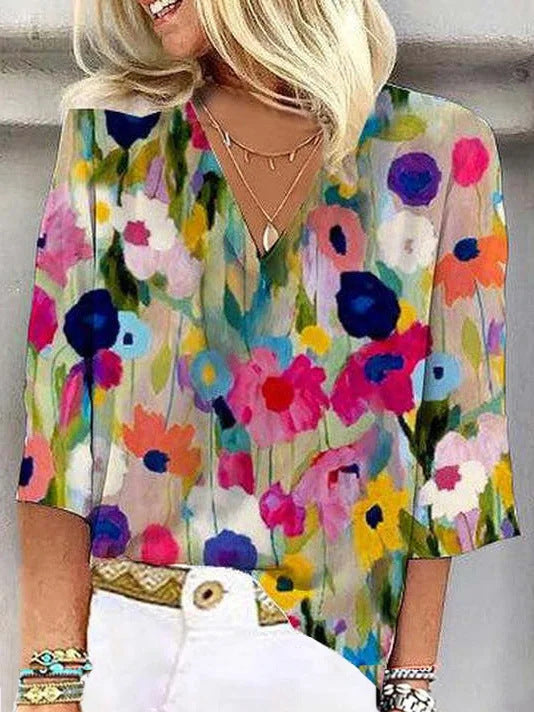 Floral V-neck Shirt