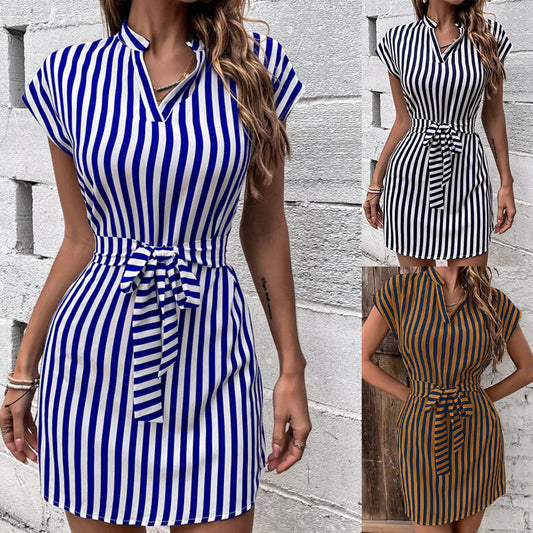 Striped Lace-up Dress