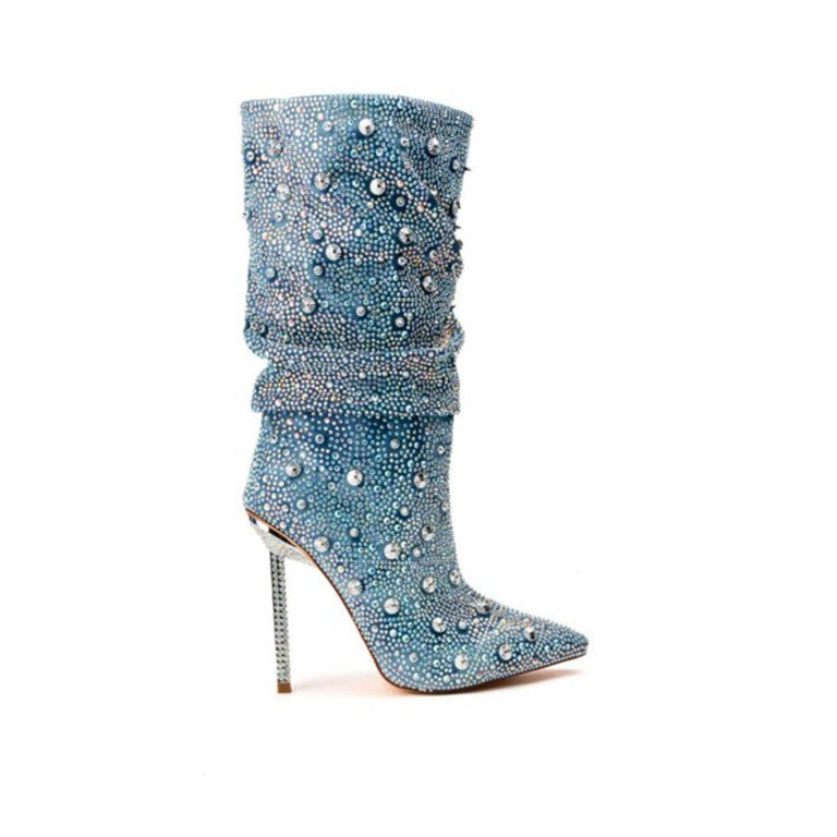 Pointed Rhinestone Heel Boots