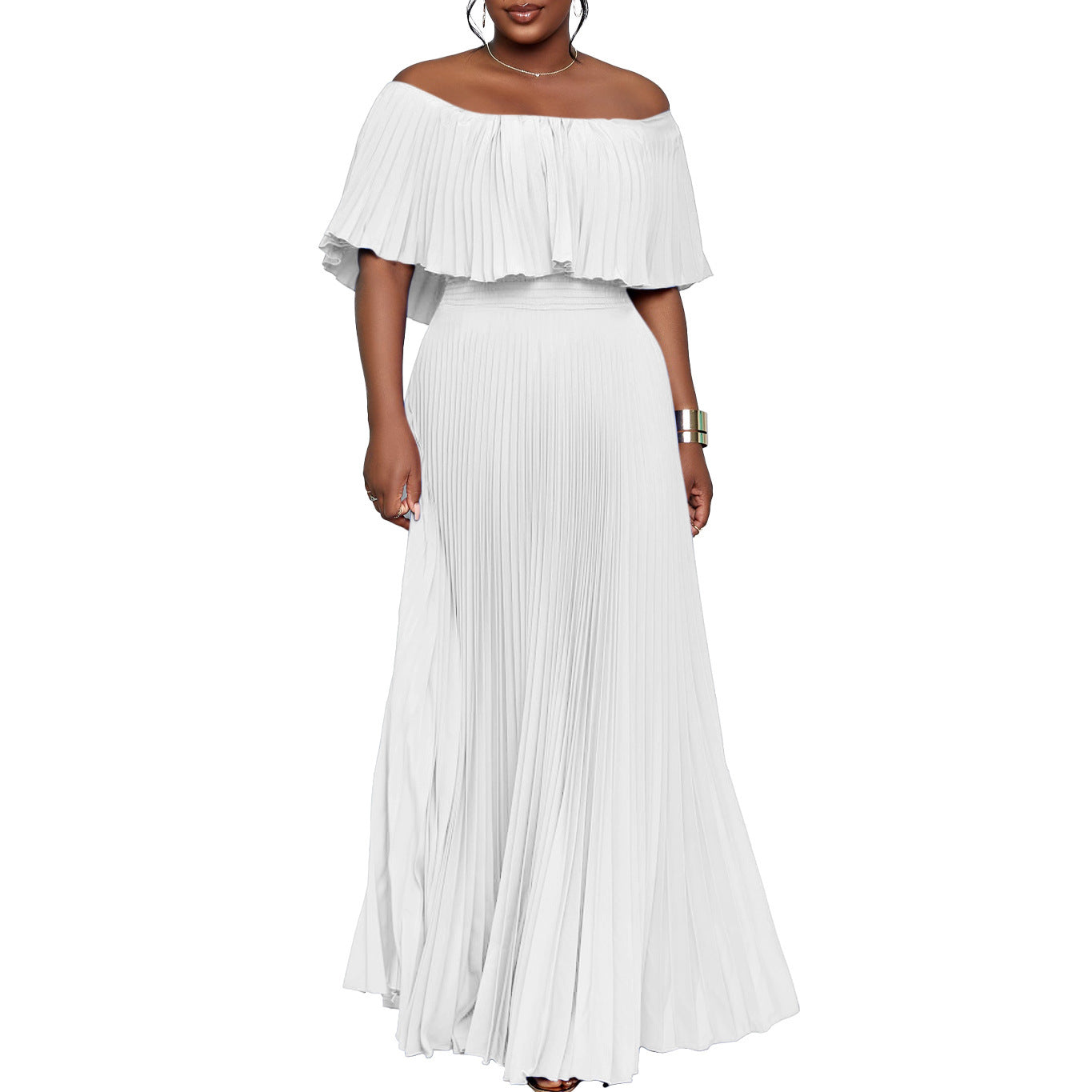 Off-shoulder Pleated Dress