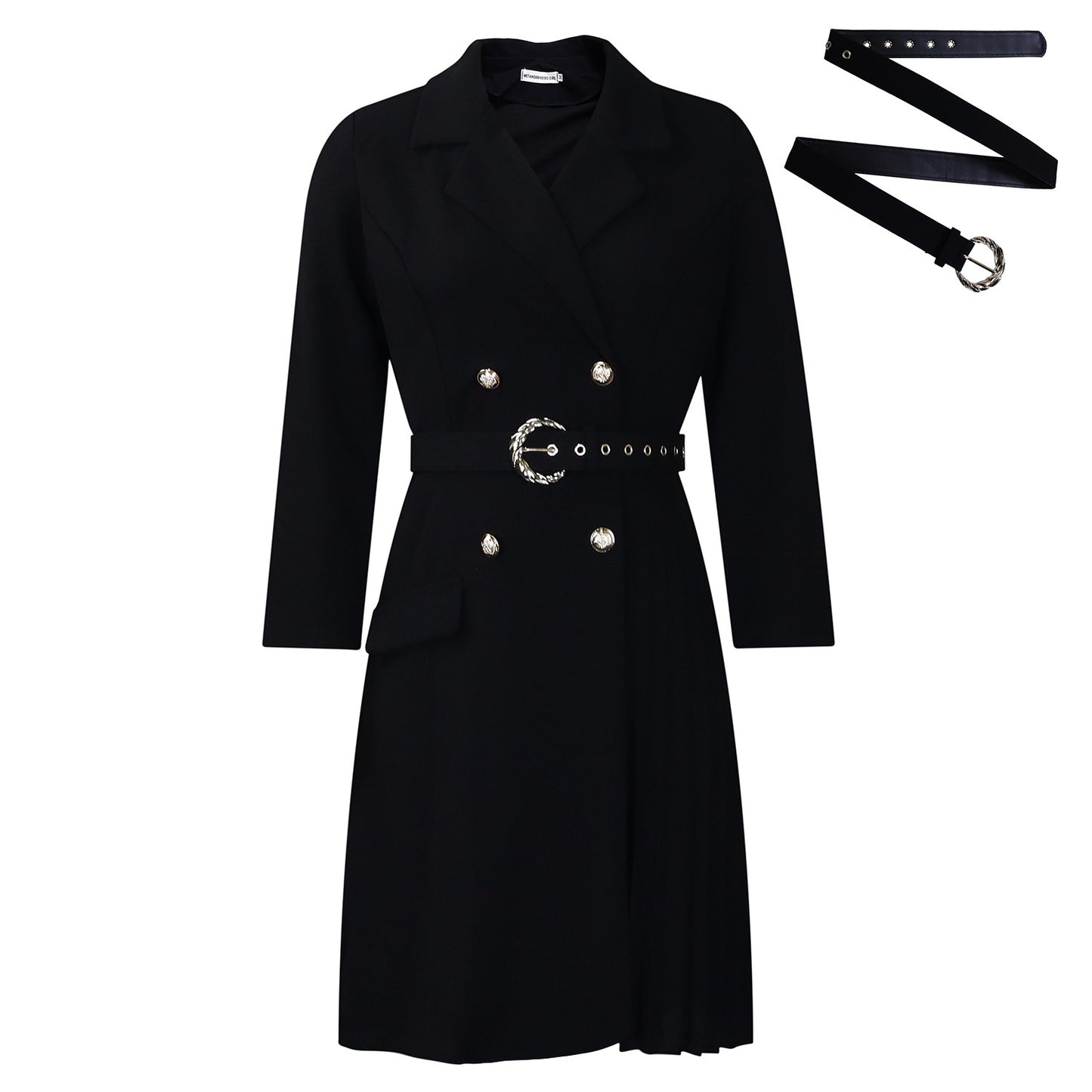 Pleated Stitching Mid-length Suit Dress