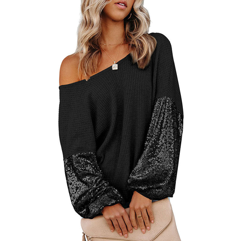 Backless Knitted Long Sleeve Sequins Sweater